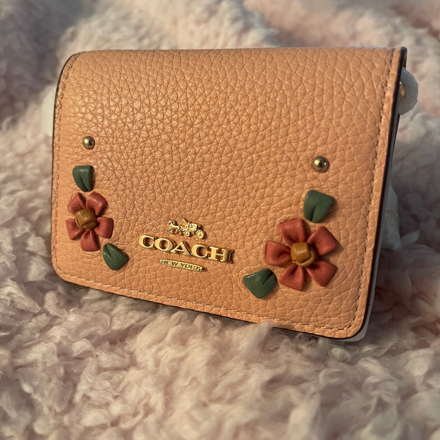 NWT Coach Mini Wallet on Chain WOC Pink Floral Whipstitch