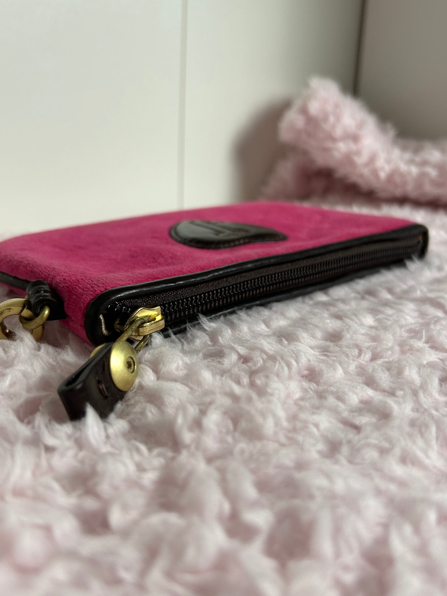 Vintage Juicy Couture Zip Pouch Wristlet Wallet Dark Pink Unicorn Embroidery