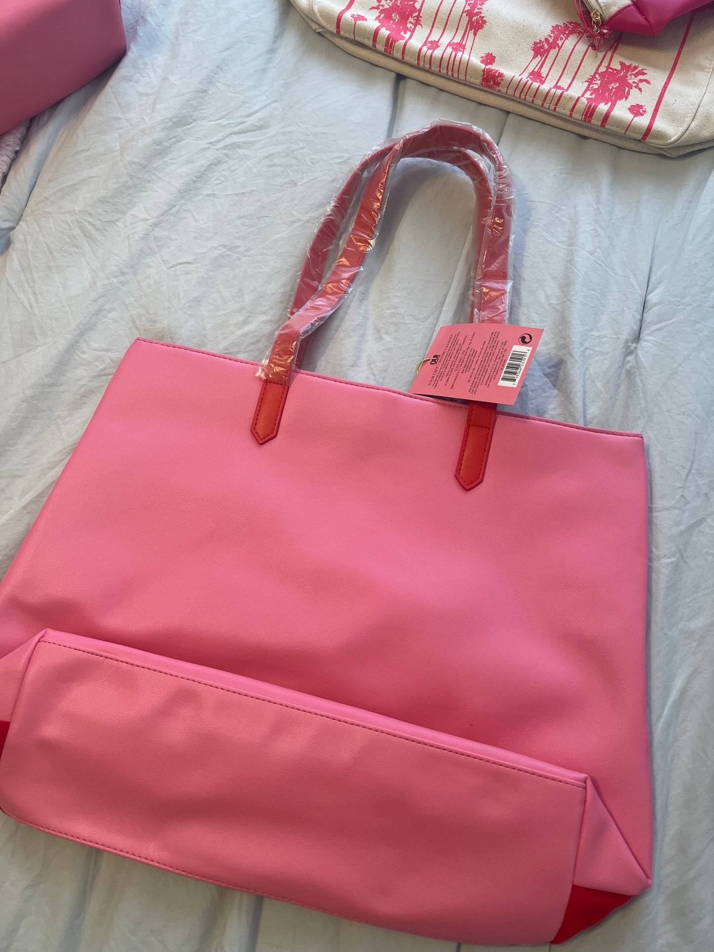 Juicy Couture NWT BUNDLE Tote Bag Pink and Red with Gold Charm AND Makeup Bag