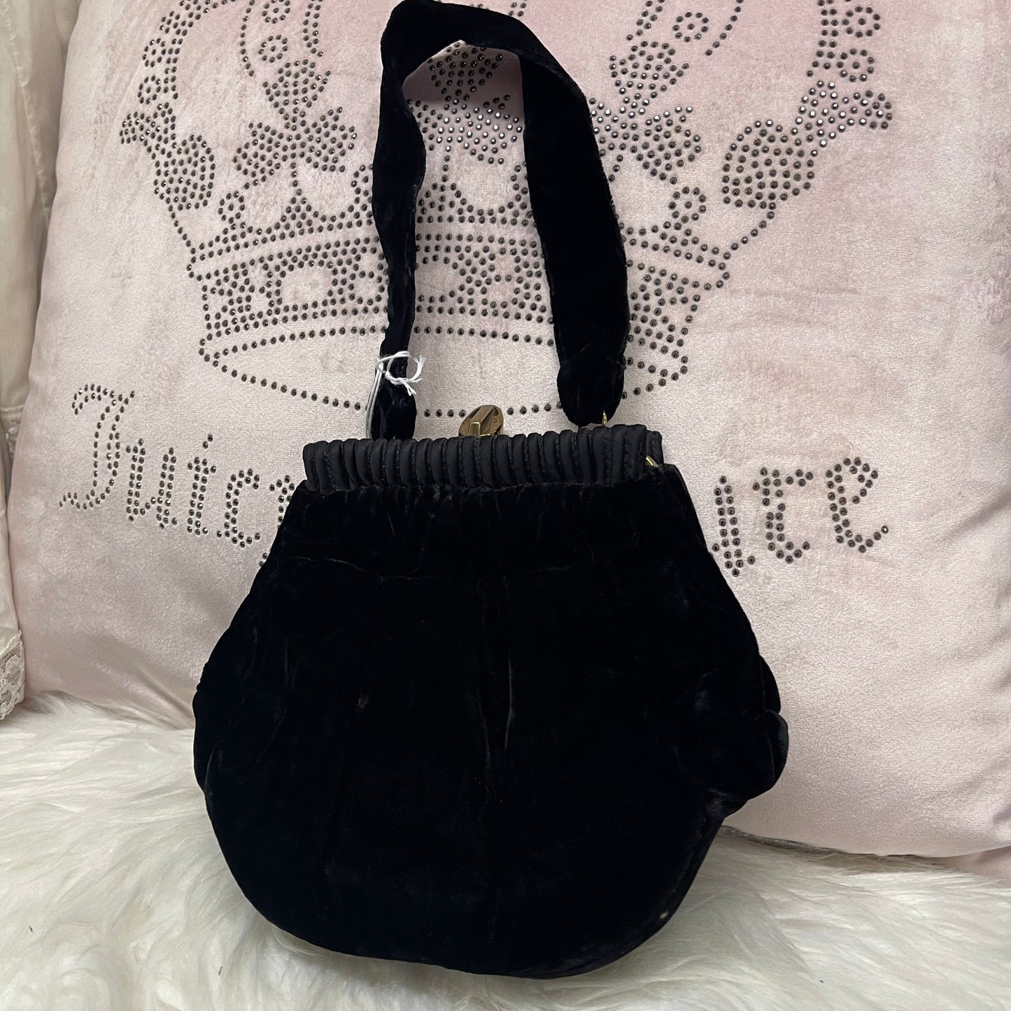 Vintage Black Velvet Bag With Gold Hardware