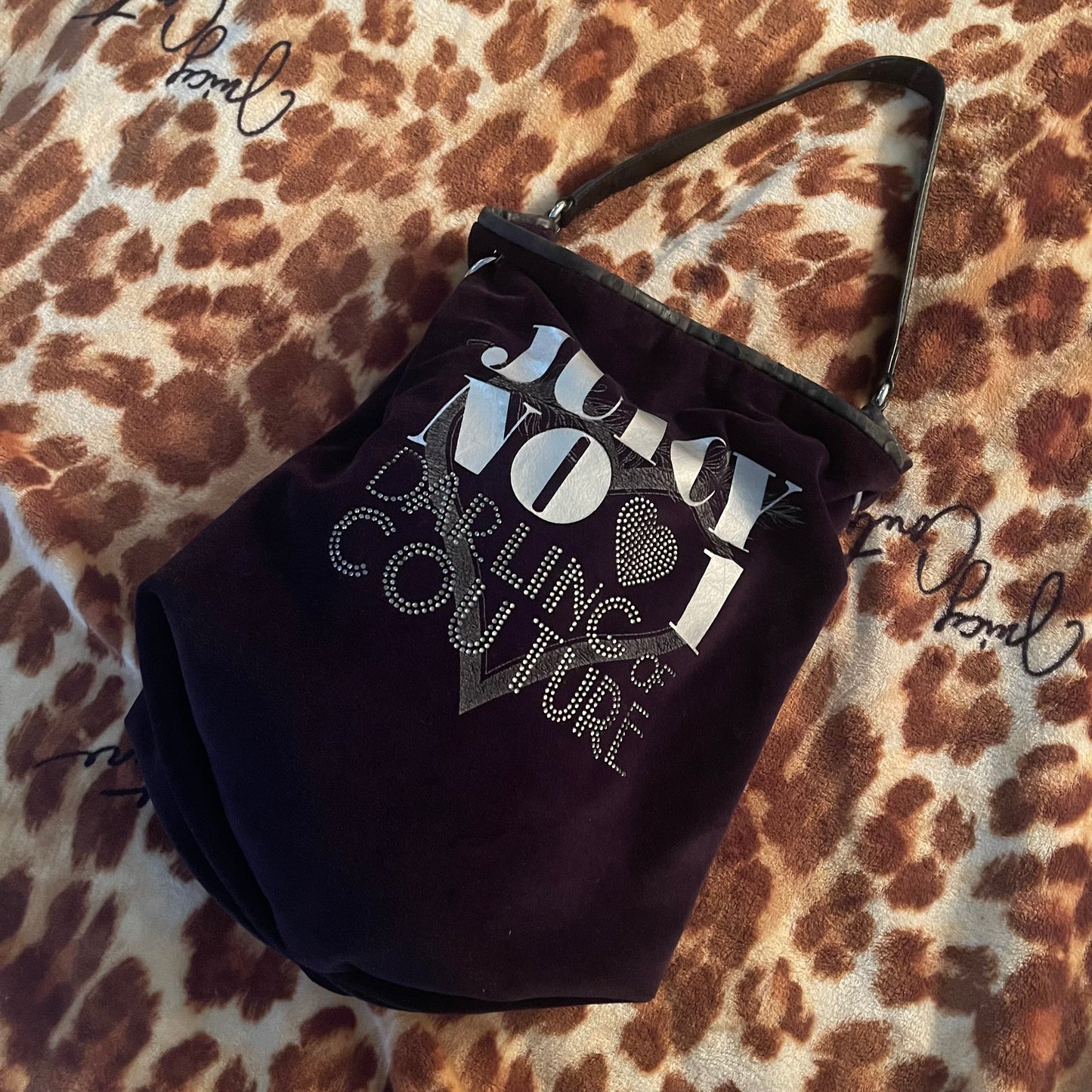 SALE GREAT PRICE DUE TO PEELING Vintage Juicy Couture “No. #1 Darling of Couture” Black Bag with Rhinestones