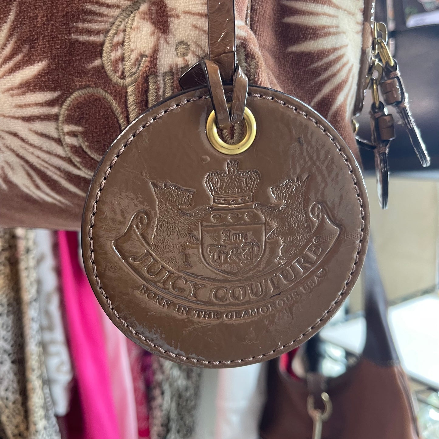 Vintage Juicy Couture Bag Beige + Brown with Pink Juicy Scarf