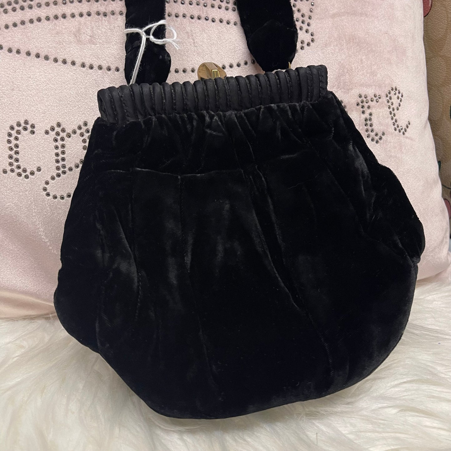 Vintage Black Velvet Bag With Gold Hardware