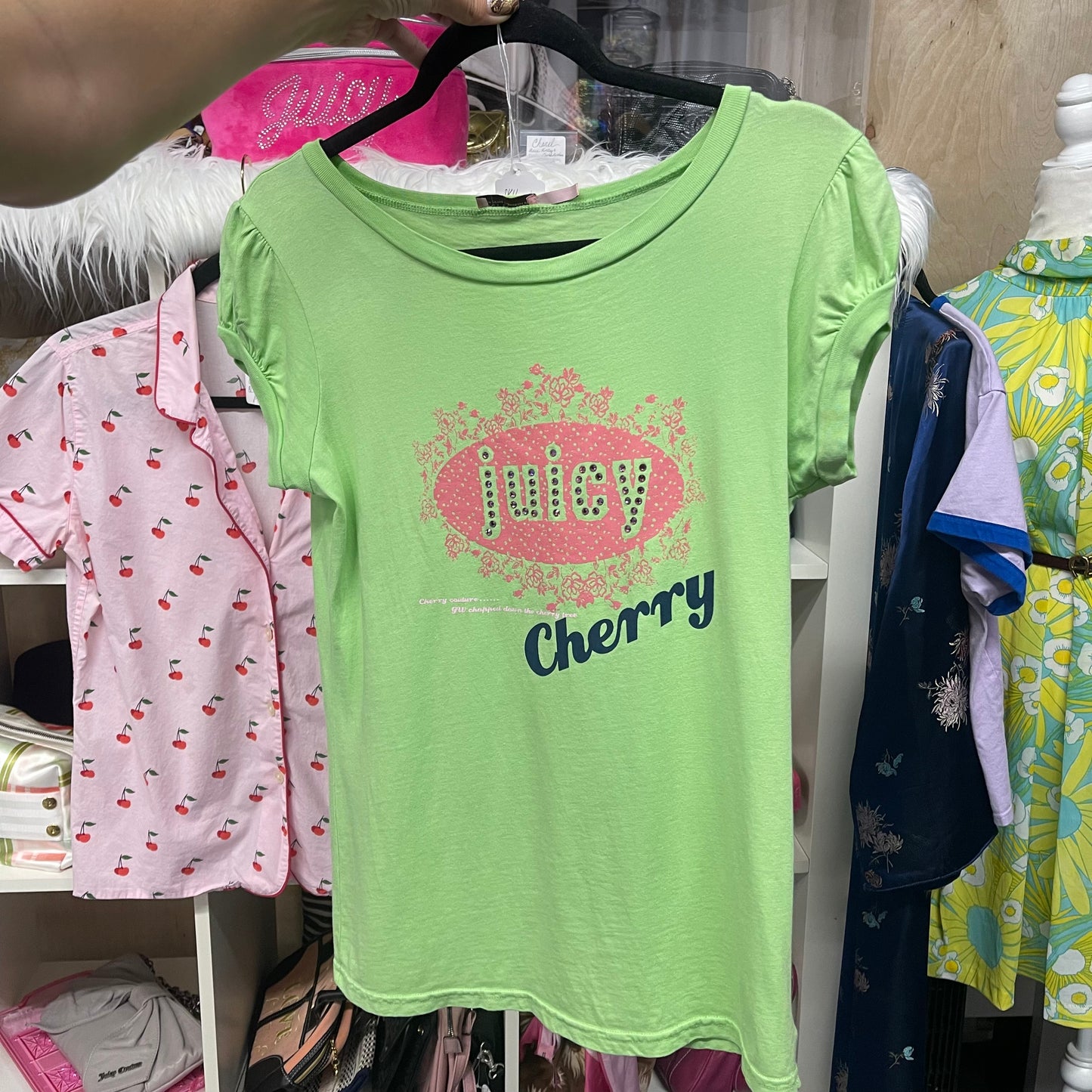 Vintage Juicy Couture RARE Juicy Cherry Shirt 💖 Pink and Green Size L