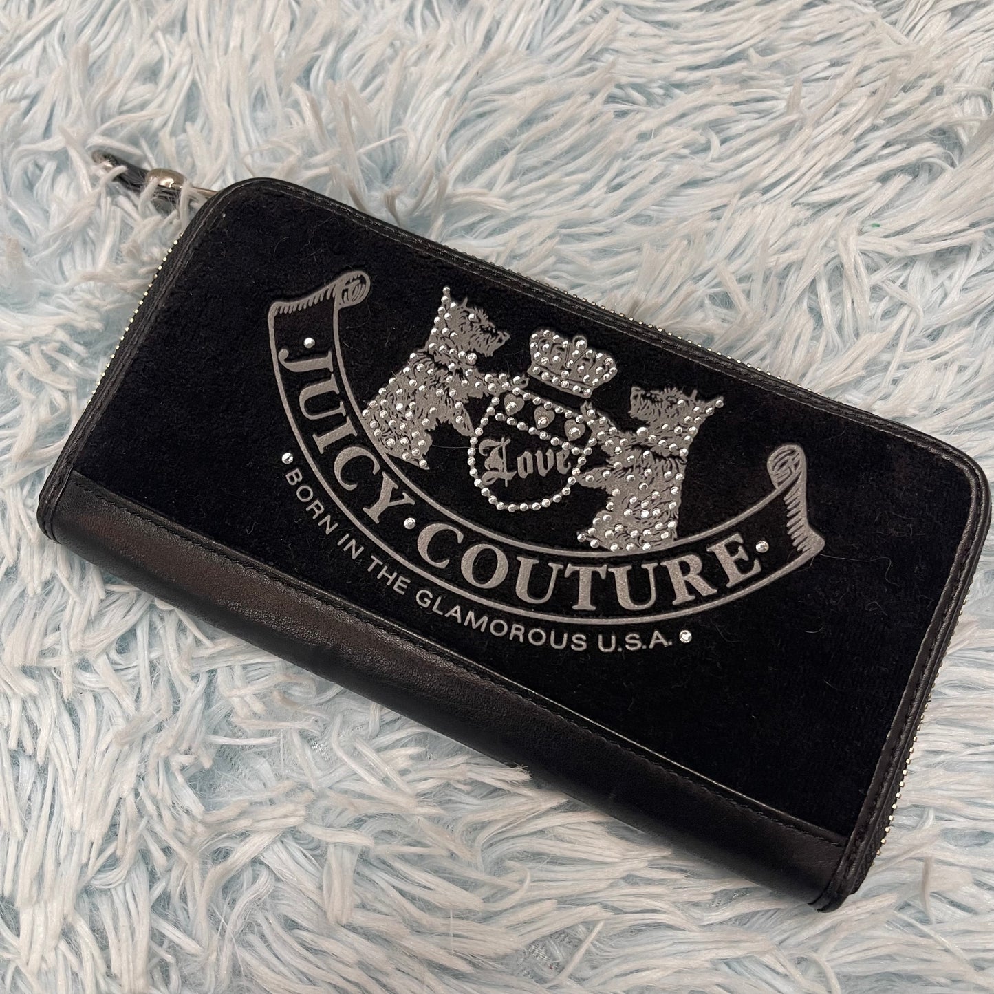 Vintage Juicy Couture Black Scottie Rhinestone Zip Wallet