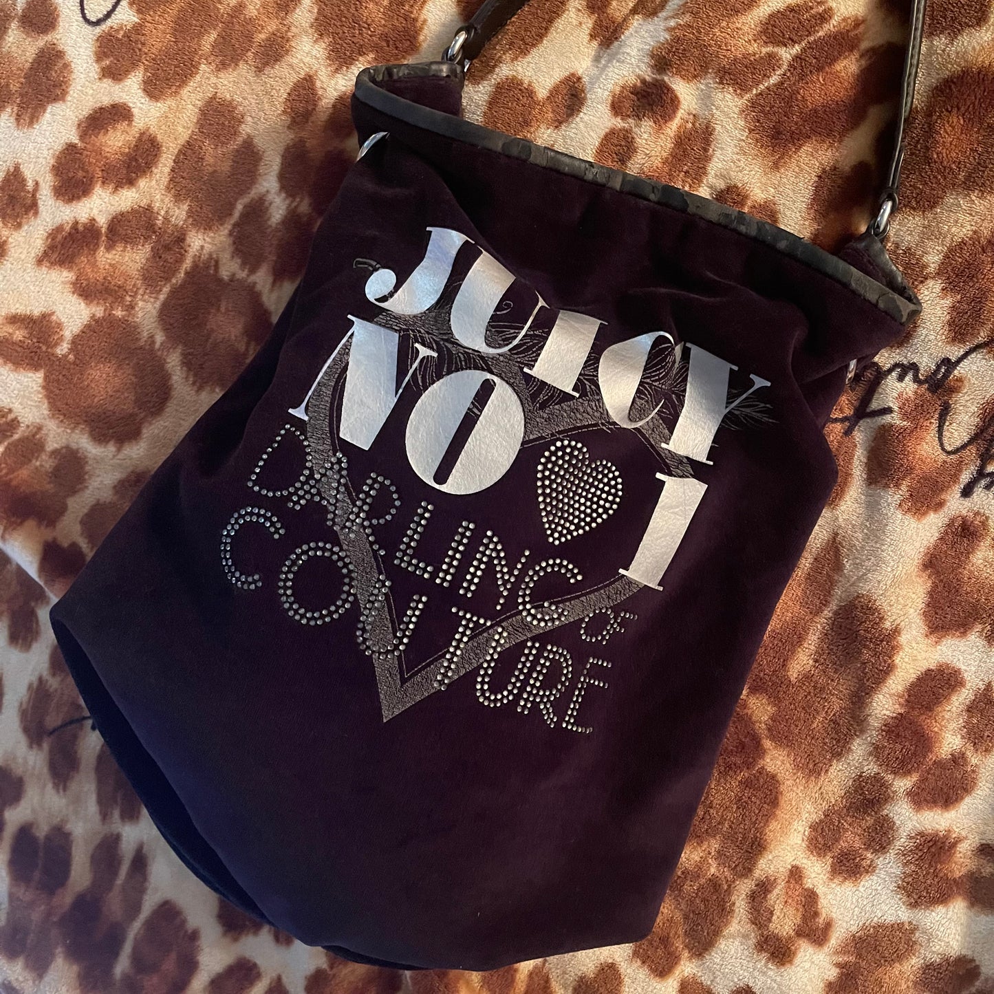 SALE GREAT PRICE DUE TO PEELING Vintage Juicy Couture “No. #1 Darling of Couture” Black Bag with Rhinestones