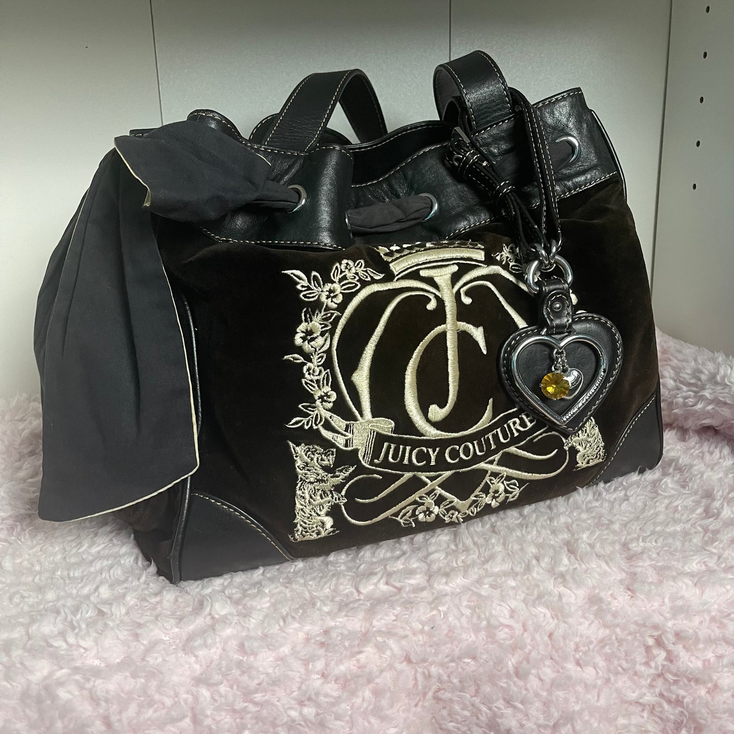 Vintage Juicy Couture Brown Black Daydreamer Scottie Embroidery