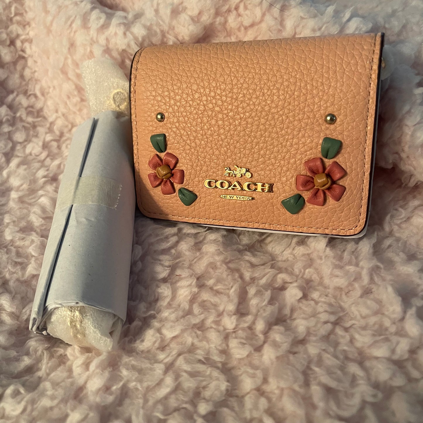 NWT Coach Mini Wallet on Chain WOC Pink Floral Whipstitch