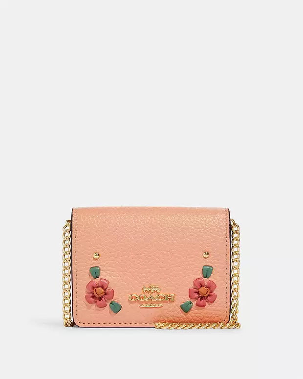 NWT Coach Mini Wallet on Chain WOC Pink Floral Whipstitch