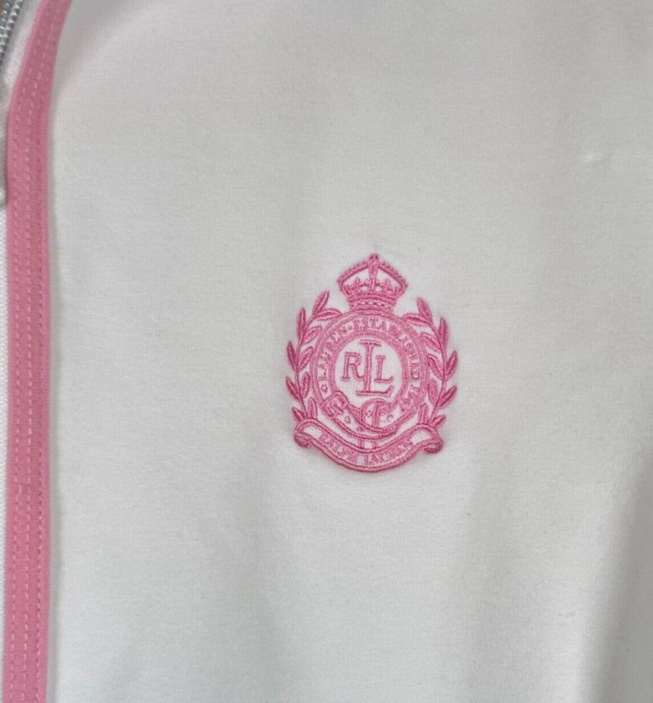 Ralph Lauren 2000s Tracksuit Top Pink + White Preppy Vibez