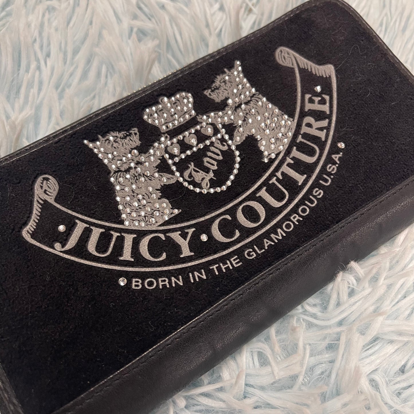 Vintage Juicy Couture Black Scottie Rhinestone Zip Wallet