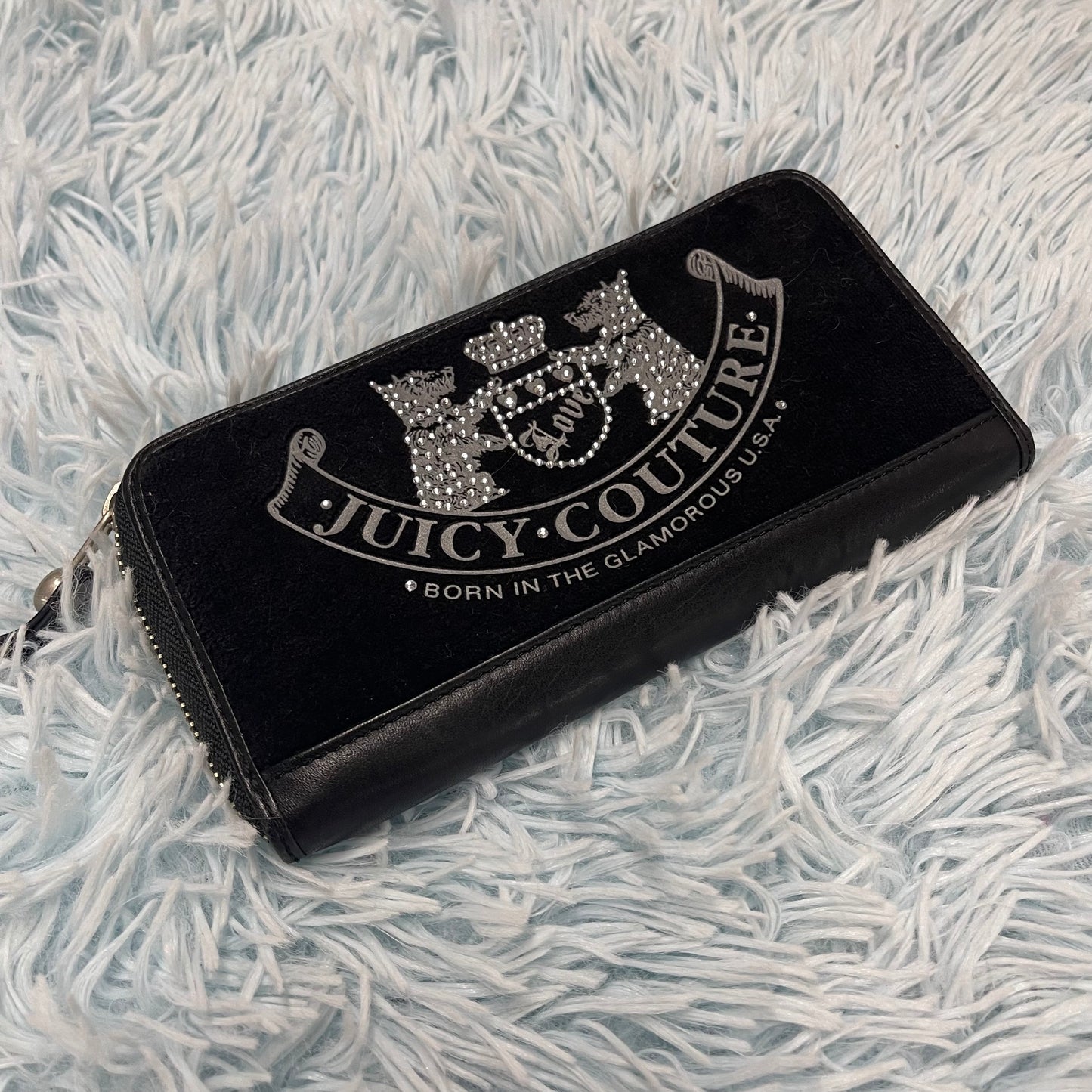 Vintage Juicy Couture Black Scottie Rhinestone Zip Wallet