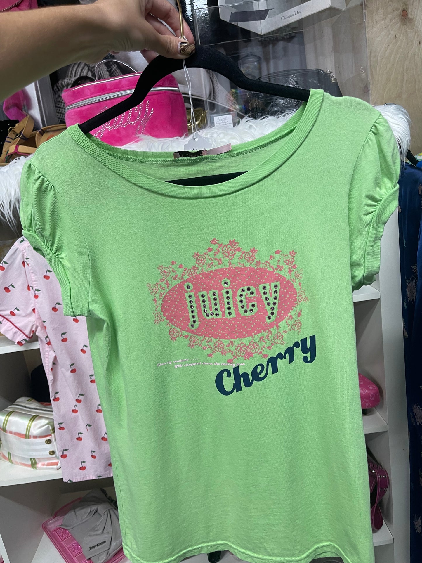 Vintage Juicy Couture RARE Juicy Cherry Shirt 💖 Pink and Green Size L