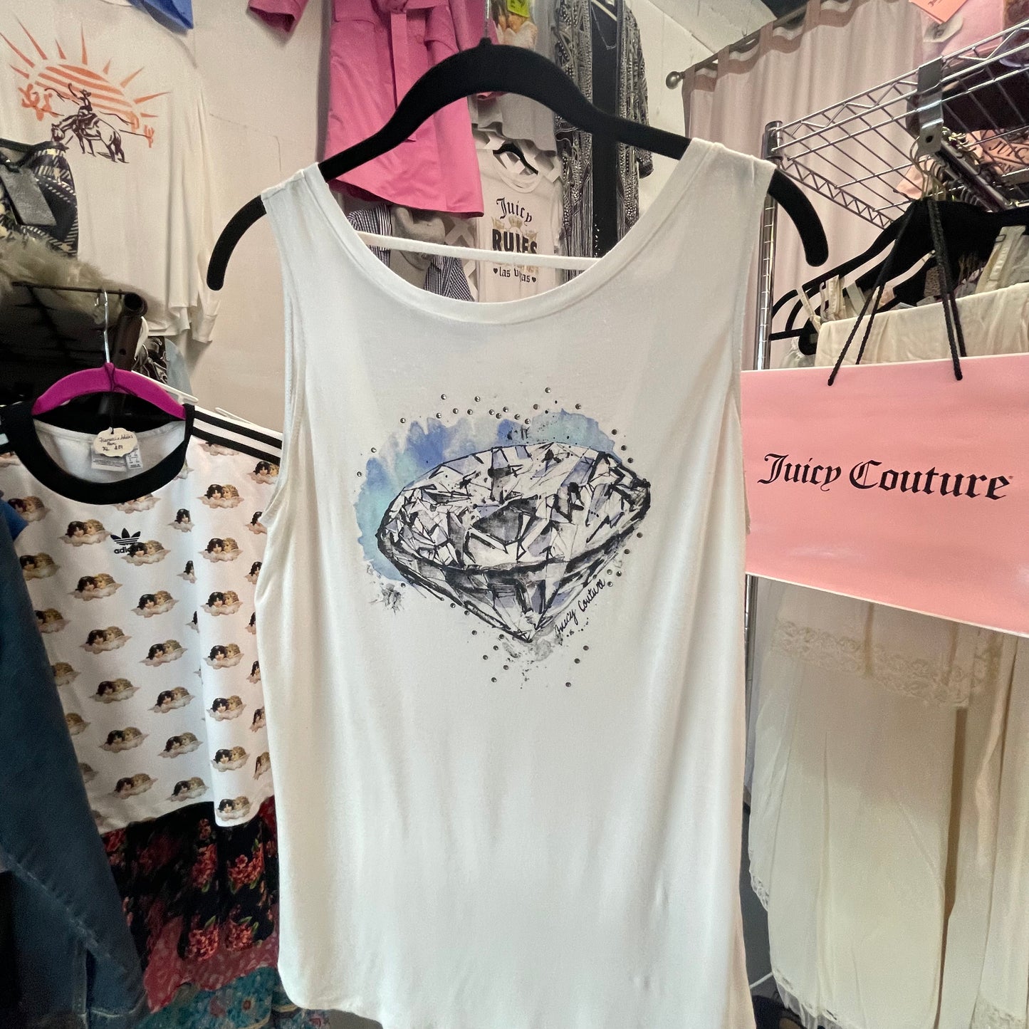 Vintage Juicy Couture Diamond Print Tank Top with Rhinestones