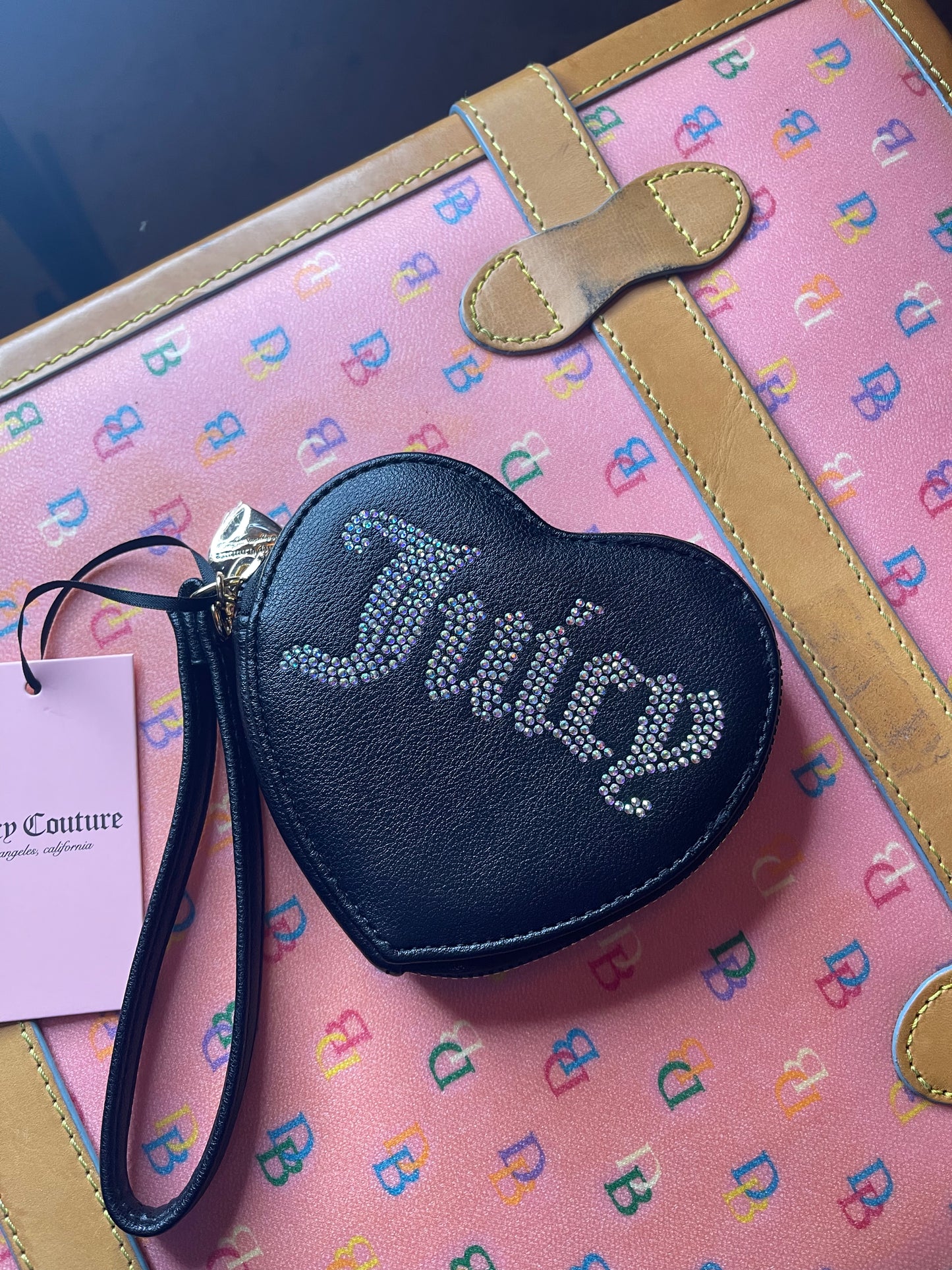 Juicy Couture Bling Rhinestone Heart Zip Pouch