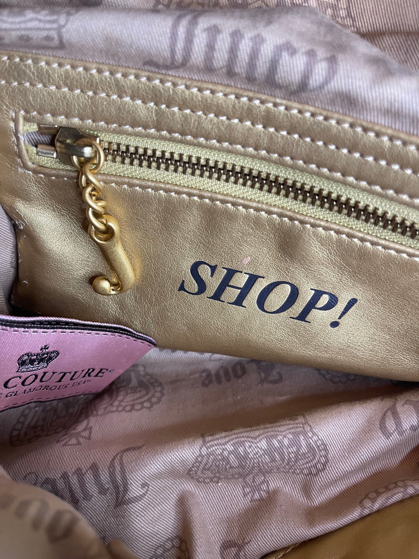 Vintage Juicy Couture Bag Beige + Brown with Pink Juicy Scarf