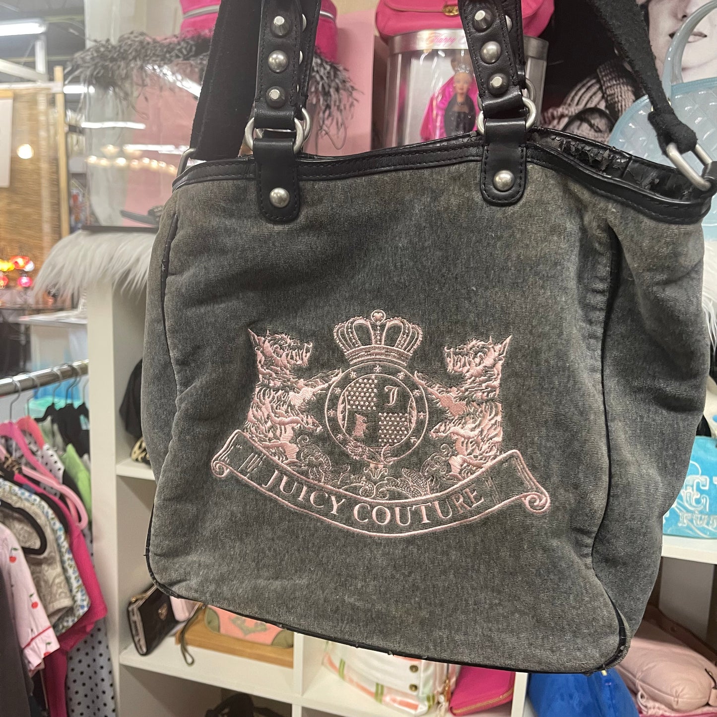 Vintage Juicy Couture Pink and Grey Scottie Tote Bag