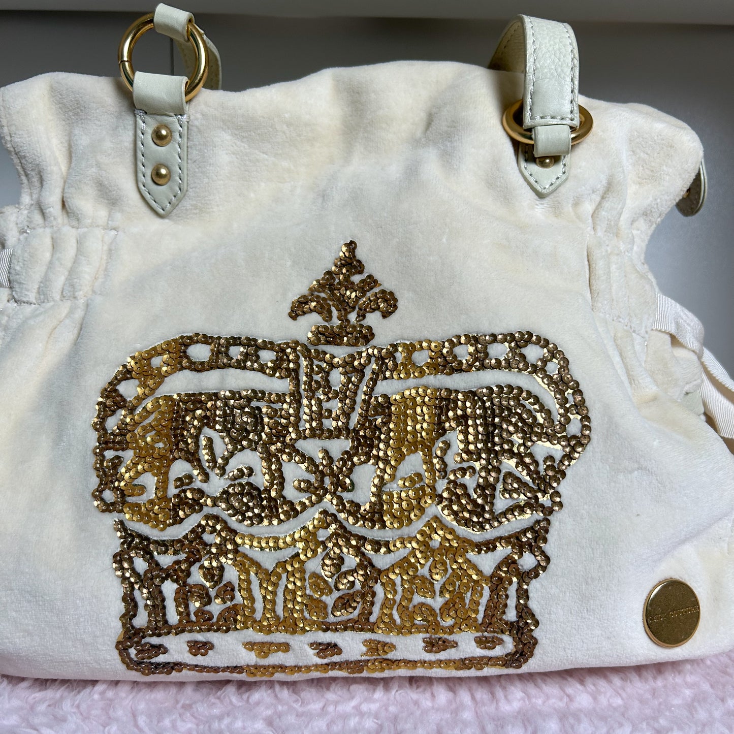 Vintage Juicy Couture Double Bow Ivory Daydreamer with Sequin Gold Crown