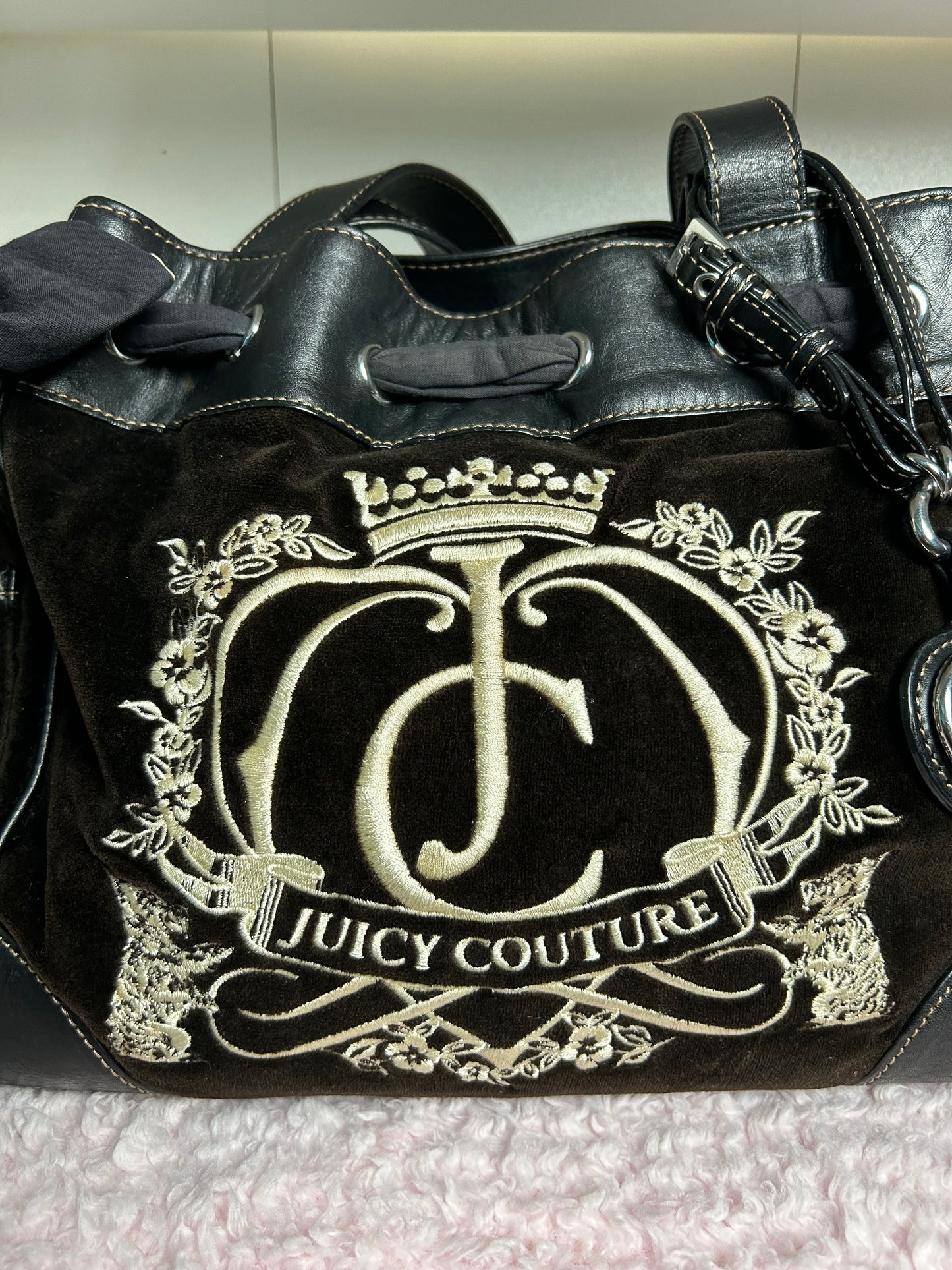 Vintage Juicy Couture Brown Black Daydreamer Scottie Embroidery