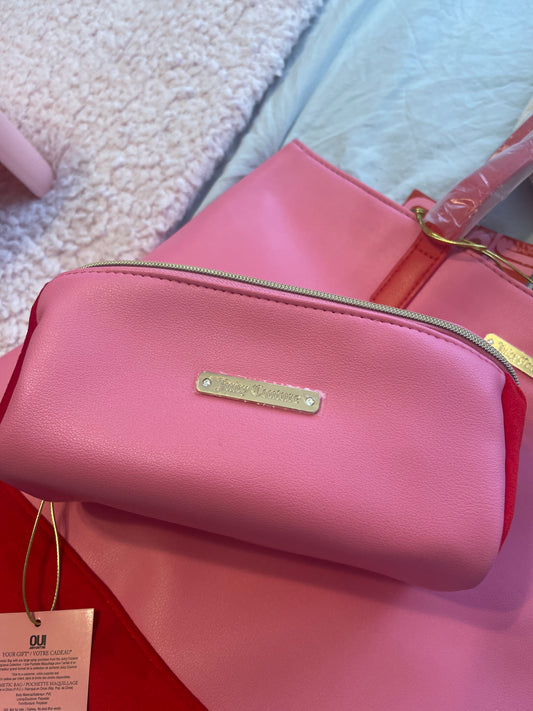 Juicy Couture NWT Makeup Bag pink and red with gold charm